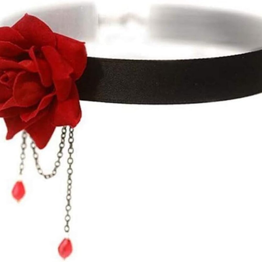 Rose Flower Collarbone Chain Clavicle Necklace Gothic Lolita Black Lace Choker W